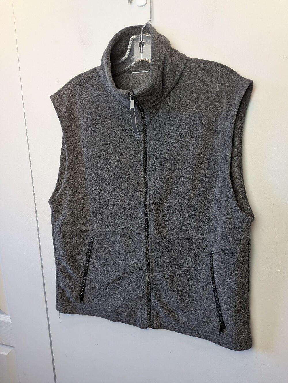 COLUMBIA Unisex Fleece Sweater Sleeveless Dark Gray Zip Up Pocket Outdoor Size ?